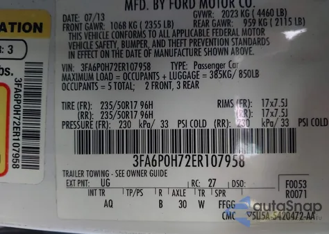2014 Ford Fusion Se from USA, damaged, VIN 3FA6P0H72ER107958